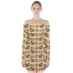 Inka Cultur Animal - Animals And Occult Religion Long Sleeve Off Shoulder Dress by DinzDas