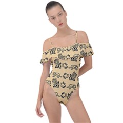 Inka Cultur Animal - Animals And Occult Religion Frill Detail One Piece Swimsuit by DinzDas