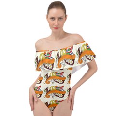 Love And Flowers And Peace Fo All Hippies Off Shoulder Velour Bodysuit  by DinzDas