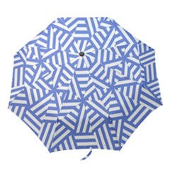Geometric Blue And White Lines, Stripes Pattern Folding Umbrellas by Casemiro