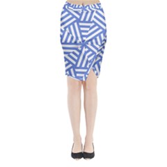 Geometric Blue And White Lines, Stripes Pattern Midi Wrap Pencil Skirt by Casemiro