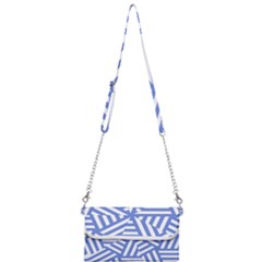 Geometric Blue And White Lines, Stripes Pattern Mini Crossbody Handbag by Casemiro