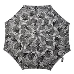 Black And White Leafs Pattern, Tropical Jungle, Nature Themed Hook Handle Umbrellas (small) by Casemiro