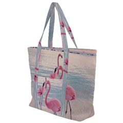 Flamingos Beach Zip Up Canvas Bag by Sparkle