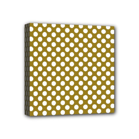 Gold Polka Dots Patterm, Retro Style Dotted Pattern, Classic White Circles Mini Canvas 4  X 4  (stretched) by Casemiro