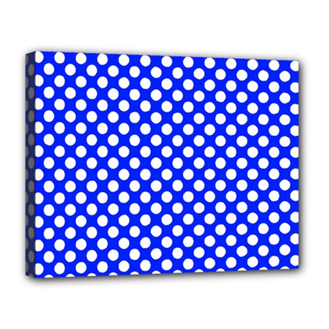 Dark Blue And White Polka Dots Pattern, Retro Pin-up Style Theme, Classic Dotted Theme Canvas 14  X 11  (stretched) by Casemiro