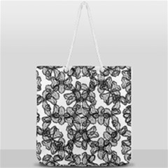 Stylized Botanical Motif Black And White Print Full Print Rope Handle Tote (large) by dflcprintsclothing