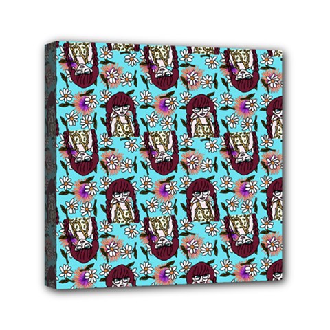 Braids Doll Daisies Blue Mini Canvas 6  X 6  (stretched) by snowwhitegirl