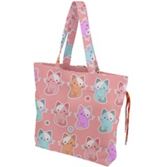 Cute Kawaii Kittens Seamless Pattern Drawstring Tote Bag by Amaryn4rt