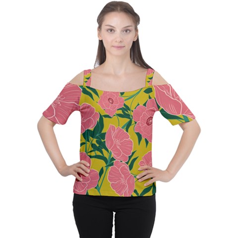 Pink Flower Seamless Pattern Cutout Shoulder Tee by Amaryn4rt