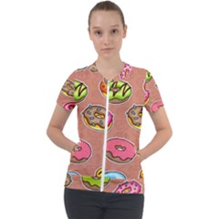 Doughnut Doodle Colorful Seamless Pattern Short Sleeve Zip Up Jacket by Amaryn4rt