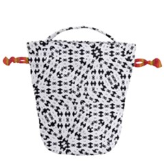 Black And White Ethnic Print Drawstring Bucket Bag by dflcprintsclothing