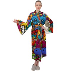 Graffiti Characters Seamless Pattern Maxi Velour Kimono by Amaryn4rt