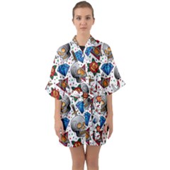 Full Color Flash Tattoo Patterns Half Sleeve Satin Kimono  by Amaryn4rt