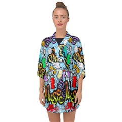 Graffiti Characters Seamless Pattern Half Sleeve Chiffon Kimono by Amaryn4rt