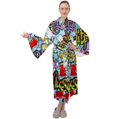 Graffiti Characters Seamless Pattern Maxi Velour Kimono by Amaryn4rt