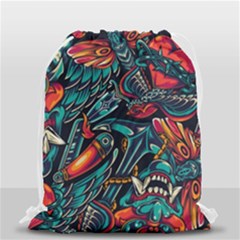 Vintage Tattoos Colorful Seamless Pattern Drawstring Bag (small) by Amaryn4rt