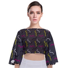 Gray Pattern Tie Back Butterfly Sleeve Chiffon Top by Saptagram