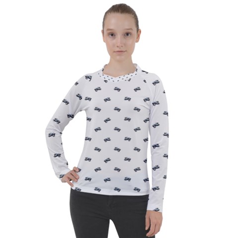 Vintage Car Motif Prin Pattern 2001 Women s Pique Long Sleeve Tee by dflcprintsclothing