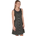 Geometric pattern, army green and black lines, regular theme Knee Length Skater Dress With Pockets View3
