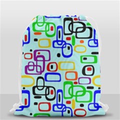 60 s Style Retro Pattern, Vintage Ovals At Pastel Blue Drawstring Bag (small) by Casemiro