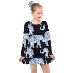 Elephant-pattern-background Kids  Long Sleeve Dress by Sobalvarro