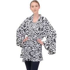 Vector-eclectic-fabric-seamless-pattern-animal-background-with-baroque-ornament Long Sleeve Velvet Kimono  by Sobalvarro