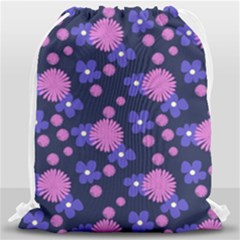 Pink And Blue Flowers Drawstring Bag (large) by bloomingvinedesign