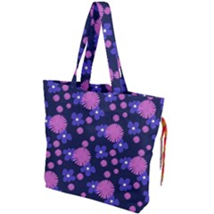 Pink And Blue Flowers Drawstring Tote Bag by bloomingvinedesign