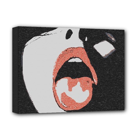 Wide Open And Ready - Kinky Girl Face In The Dark Deluxe Canvas 16  X 12  (stretched)  by Casemiro