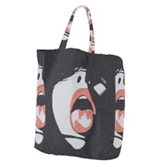 Wide Open And Ready - Kinky Girl Face In The Dark Giant Grocery Tote by Casemiro
