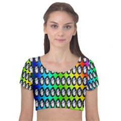 Geometric Balls Velvet Short Sleeve Crop Top  by Sparkle