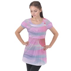 Pink Fractal Puff Sleeve Tunic Top by Sparkle