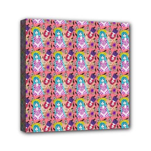 Blue Haired Girl Pattern Pink Mini Canvas 6  X 6  (stretched) by snowwhitegirl
