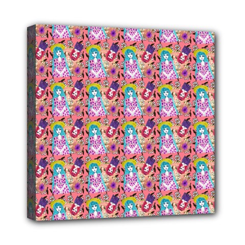 Blue Haired Girl Pattern Pink Mini Canvas 8  X 8  (stretched) by snowwhitegirl