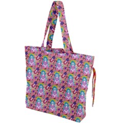 Blue Haired Girl Pattern Pink Drawstring Tote Bag by snowwhitegirl