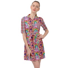Blue Haired Girl Pattern Pink Belted Shirt Dress by snowwhitegirl