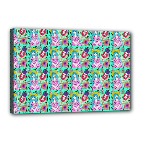 Blue Haired Girl Pattern Green Canvas 18  X 12  (stretched) by snowwhitegirl