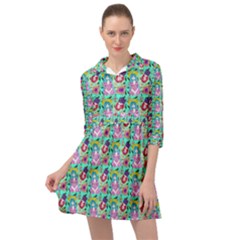 Blue Haired Girl Pattern Green Mini Skater Shirt Dress by snowwhitegirl