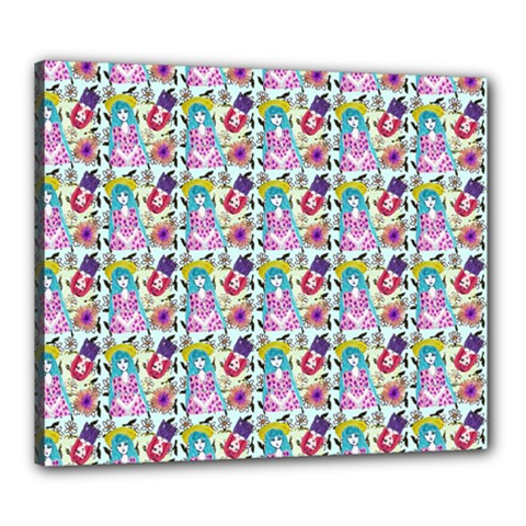 Blue Haired Girl Pattern Blue Canvas 24  X 20  (stretched) by snowwhitegirl