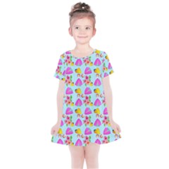 Girl With Hood Cape Heart Lemon Pattern Blue Kids  Simple Cotton Dress by snowwhitegirl