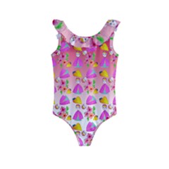 Girl With Hood Cape Heart Lemon Pattern Red Ombre Kids  Frill Swimsuit by snowwhitegirl