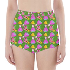Girl With Hood Cape Heart Lemon Pattern Green High-waisted Bikini Bottoms by snowwhitegirl