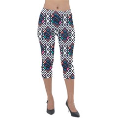 Boho Geometric Lightweight Velour Capri Leggings  by tmsartbazaar