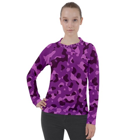 Dark Purple Camouflage Pattern Women s Pique Long Sleeve Tee by SpinnyChairDesigns