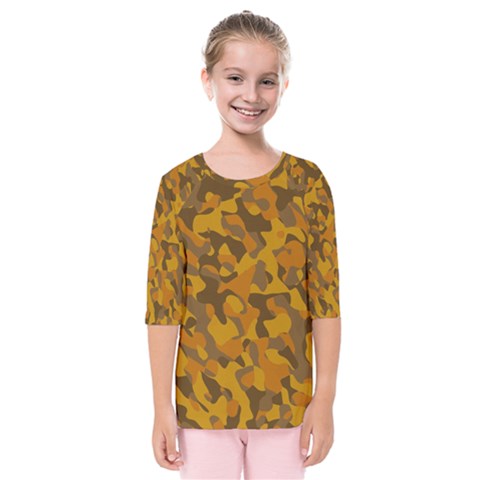 Brown And Orange Camouflage Kids  Quarter Sleeve Raglan Tee by SpinnyChairDesigns