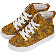 Brown And Orange Camouflage Kids  Hi-top Skate Sneakers by SpinnyChairDesigns