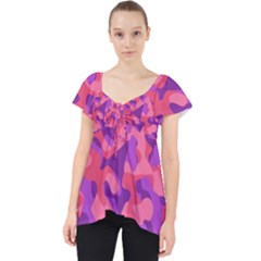 Pink And Purple Camouflage Lace Front Dolly Top by SpinnyChairDesigns