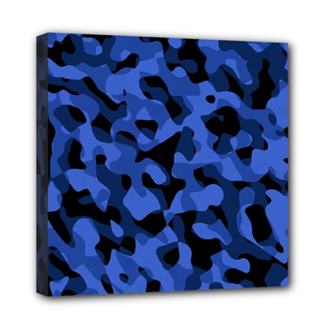 Black And Blue Camouflage Pattern Mini Canvas 8  X 8  (stretched) by SpinnyChairDesigns