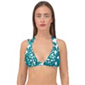 Teal and White Camouflage Pattern Double Strap Halter Bikini Top View1